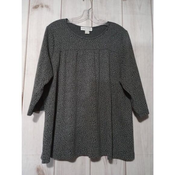 Cathy Daniels Shirt Ladies 1x Gray 3/4 Sleeve Animal Print - Picture 1 of 7
